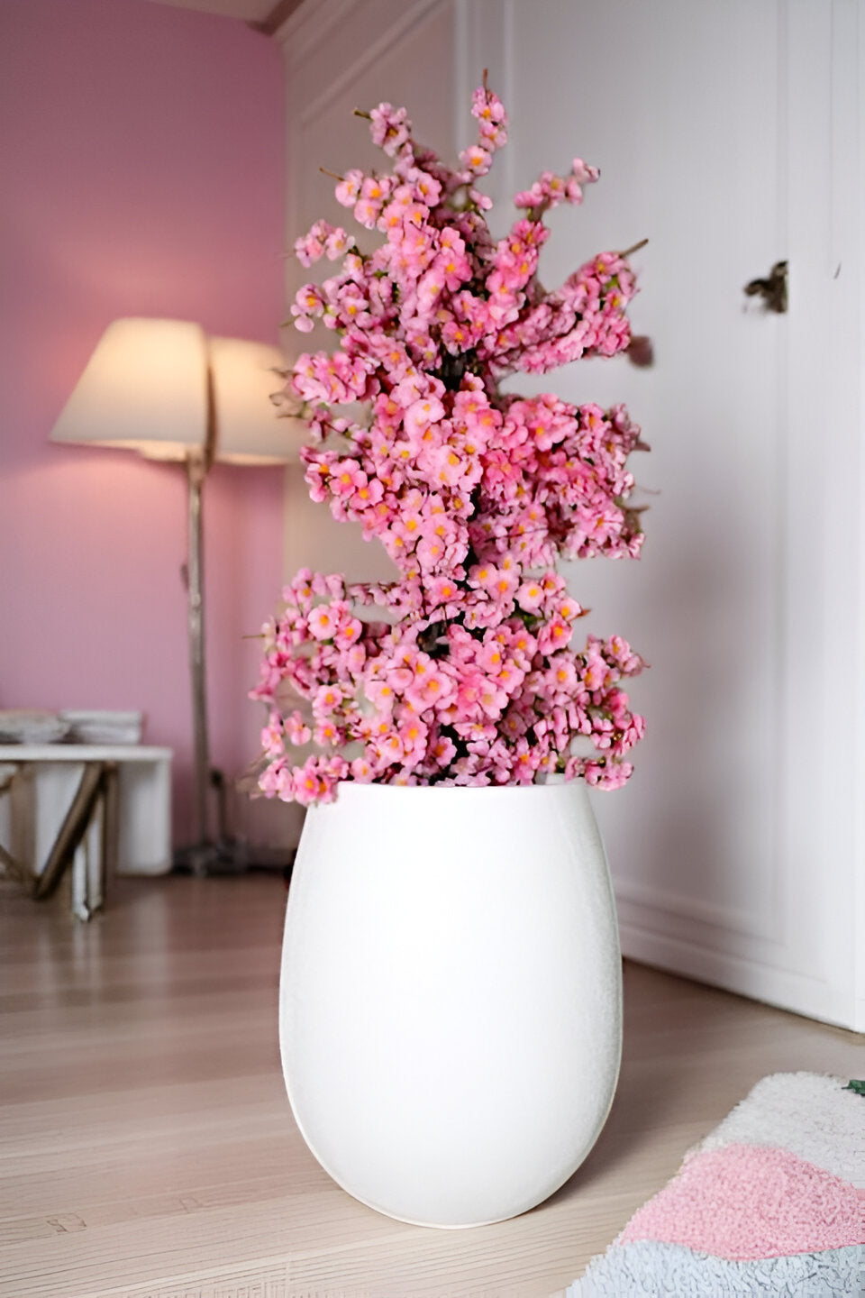 JP Fiberglass Flower Pot with Cherry Blossom Tree | Set of Planter & Plant | Customizable