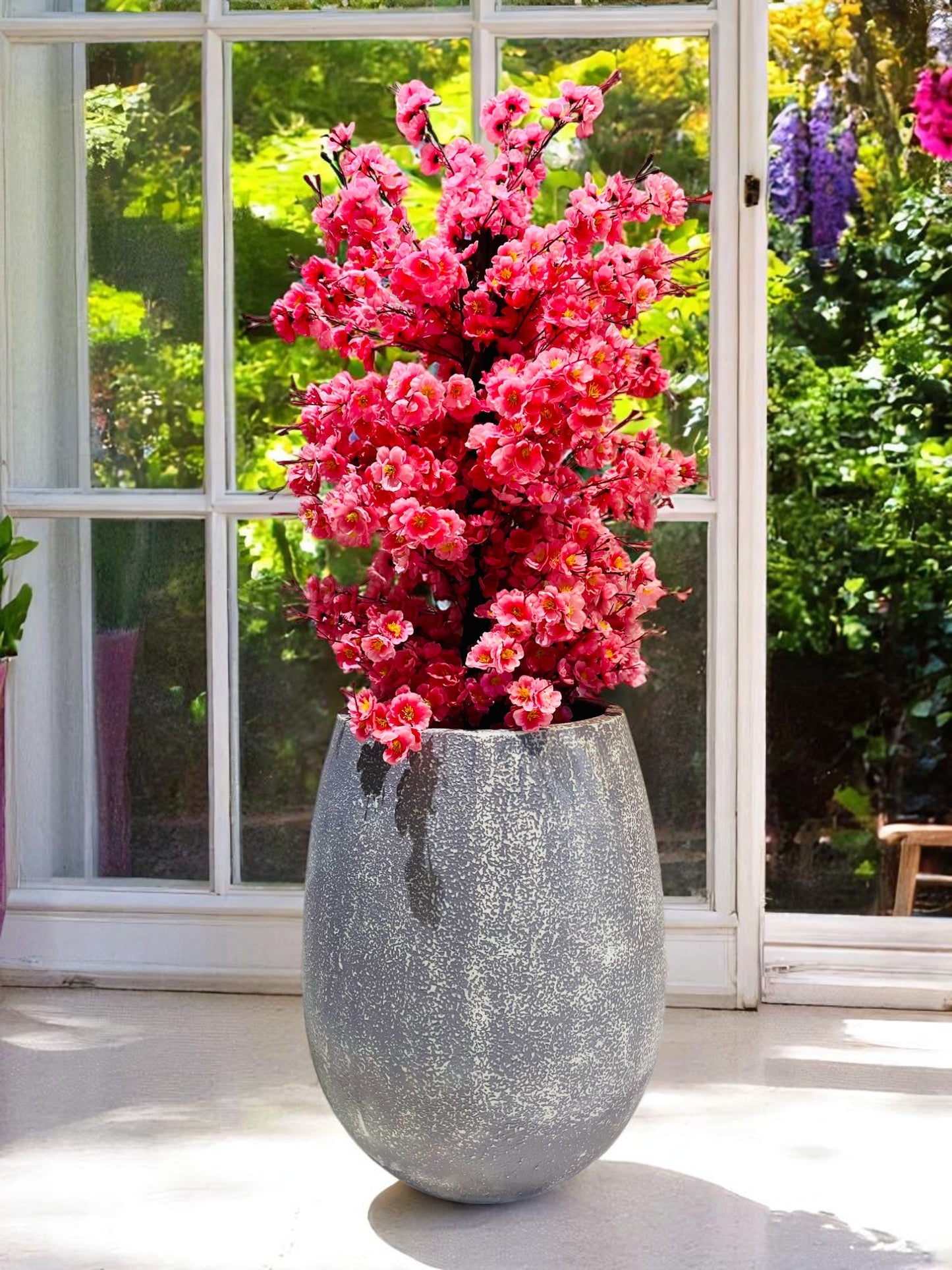 JP Fiberglass Flower Pot with Cherry Blossom Tree | Set of Planter & Plant | Customizable