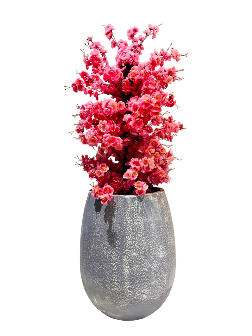 JP Fiberglass Flower Pot with Cherry Blossom Tree | Set of Planter & Plant | Customizable