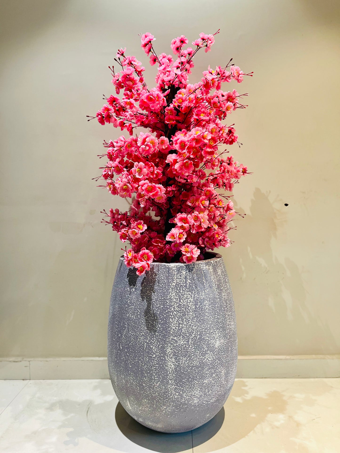 JP Fiberglass Flower Pot with Cherry Blossom Tree | Set of Planter & Plant | Customizable